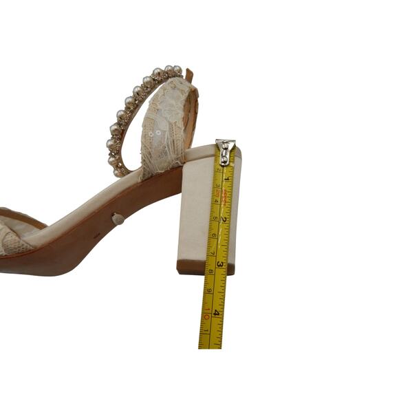Badgley Mischka Koko Pearl & Rhinestone Lace Block Heel Bridal Sandals Ivory 6 - Picture 10 of 10